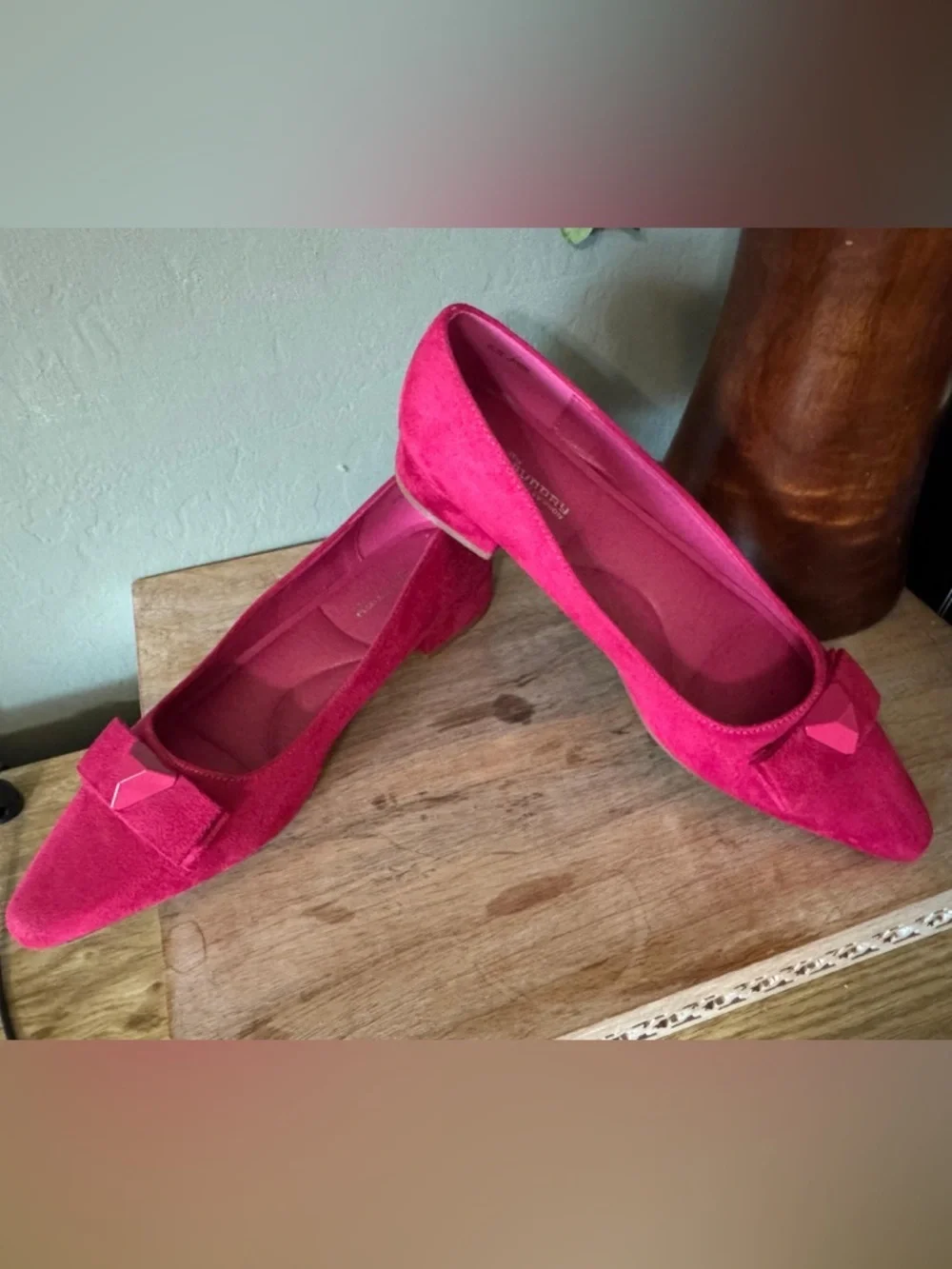 Fuchsia Suede Pointed Flats Chic Bow Detail Size 9